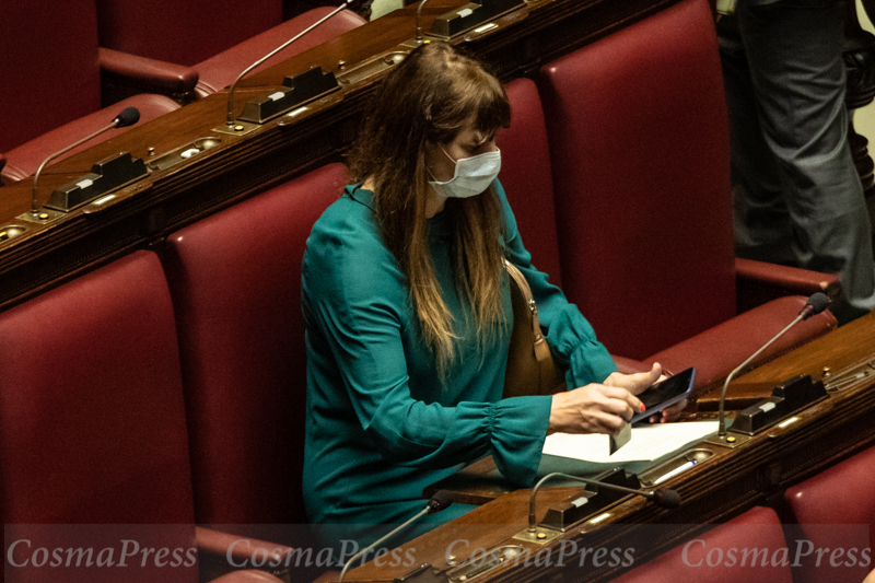 Deputies of the Italian Republic in Parliament with mask