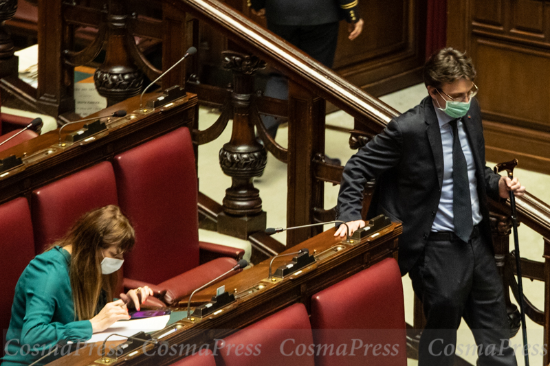 Deputies of the Italian Republic in Parliament with mask