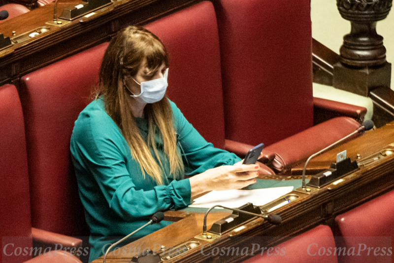 Deputies of the Italian Republic in Parliament with mask