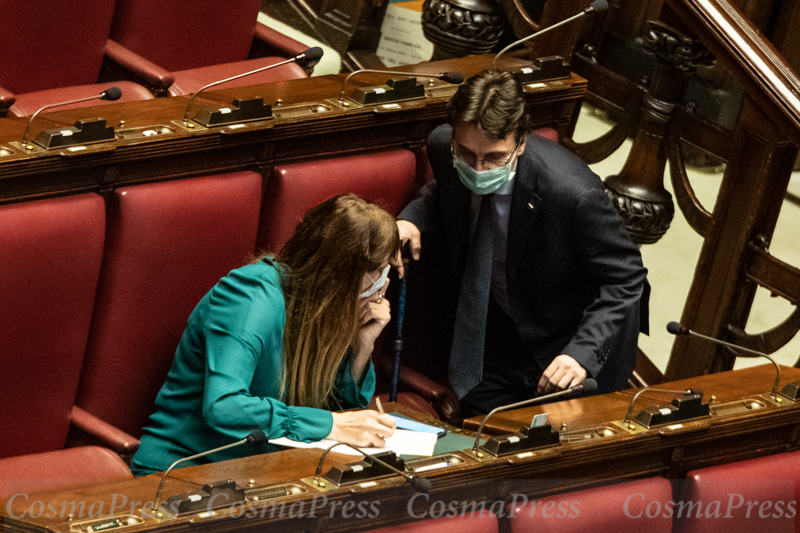 Deputies of the Italian Republic in Parliament with mask